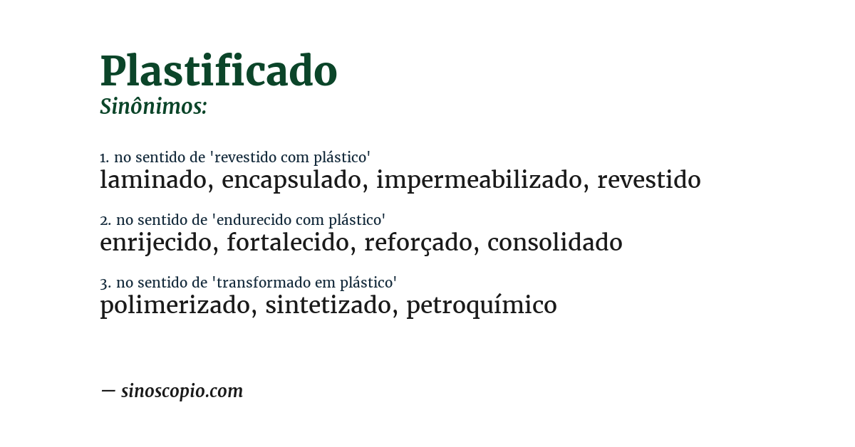 Sinônimo de plastificado