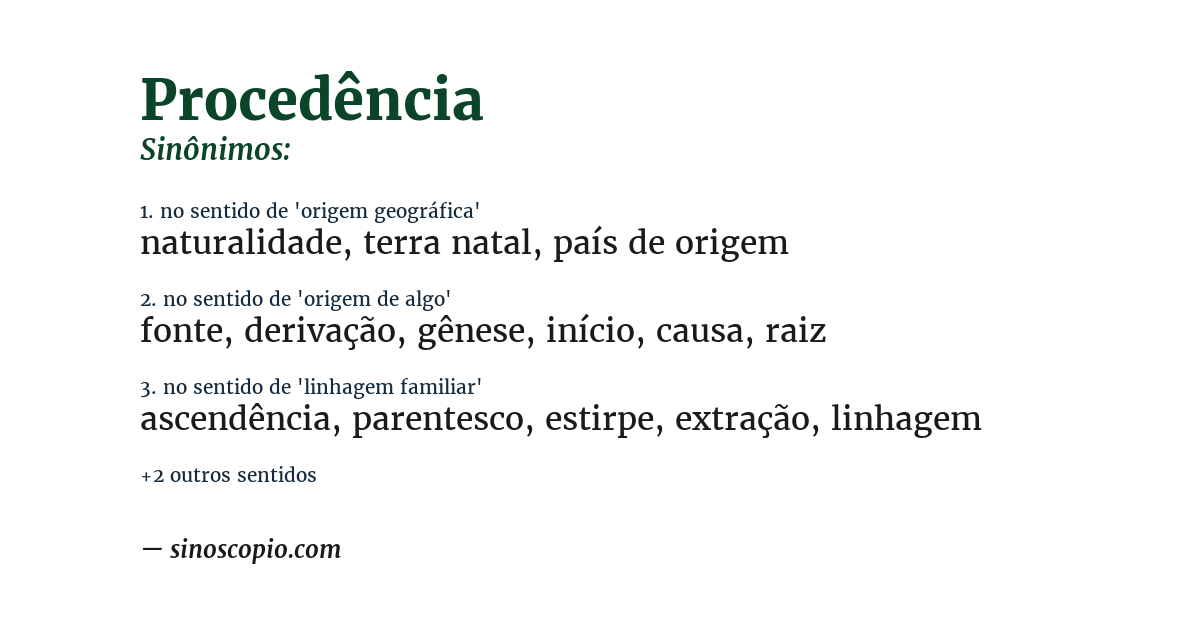 Sinônimo de procedência