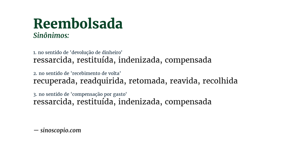 Sinônimo de reembolsada