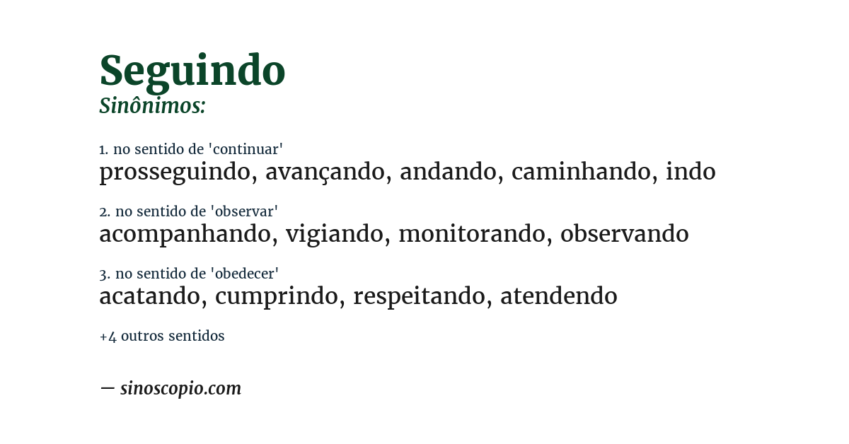 Sinônimo de seguindo