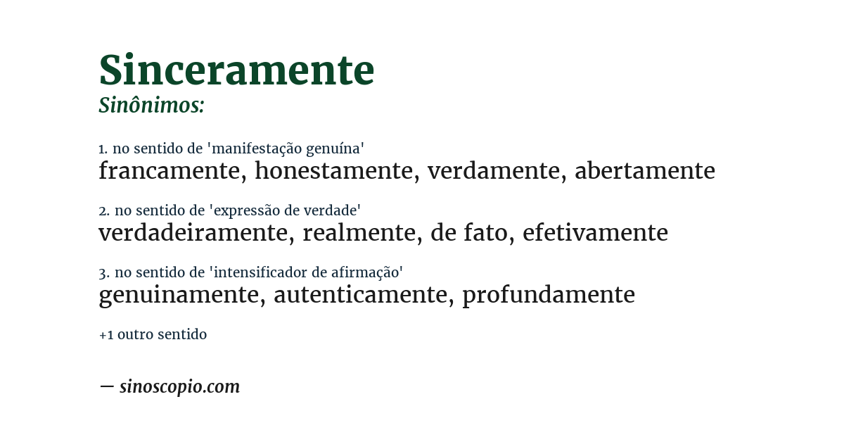 Sinônimo de sinceramente