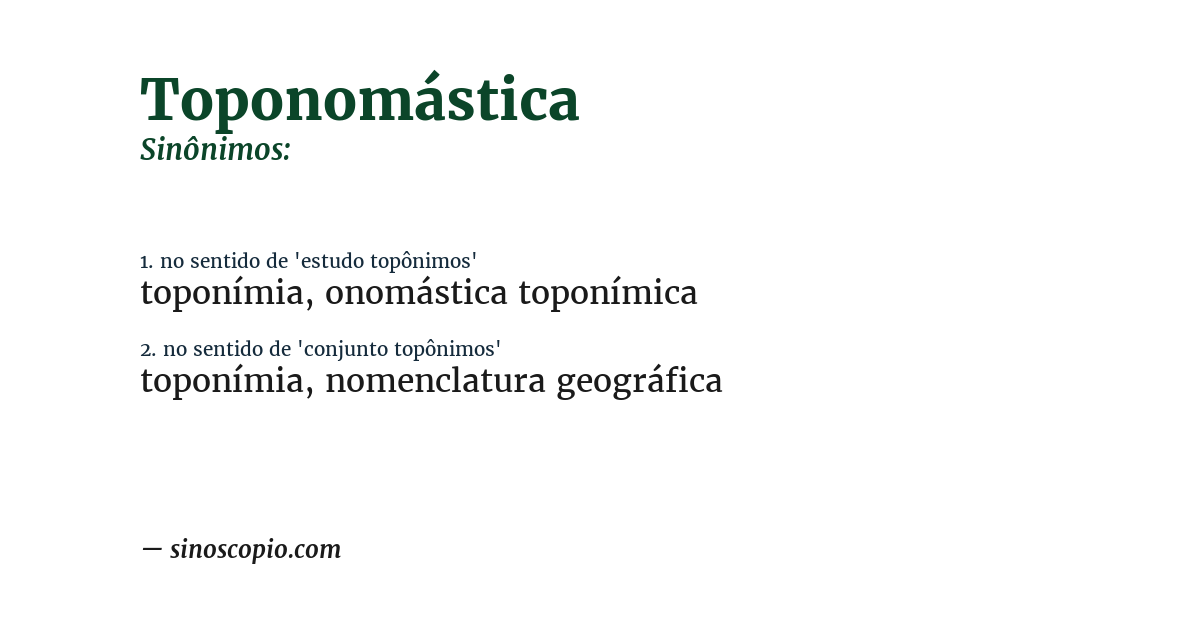 Sinônimo de toponomástica