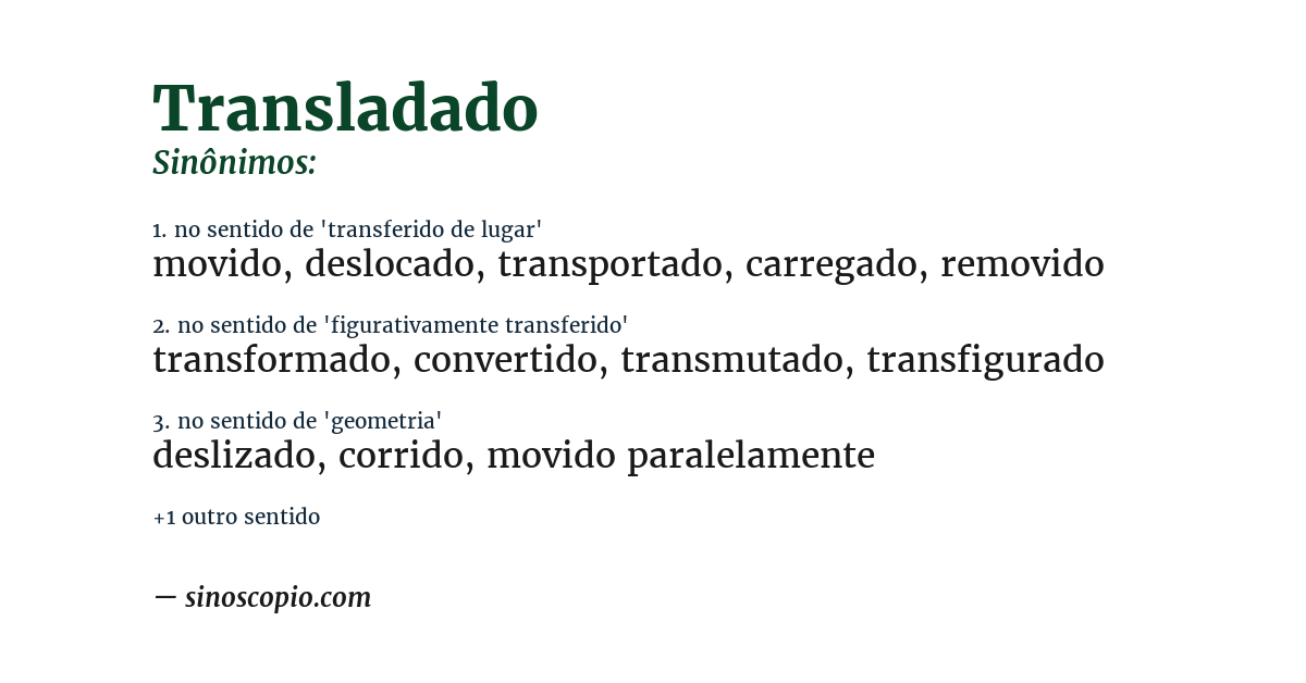 Sinônimo de transladado