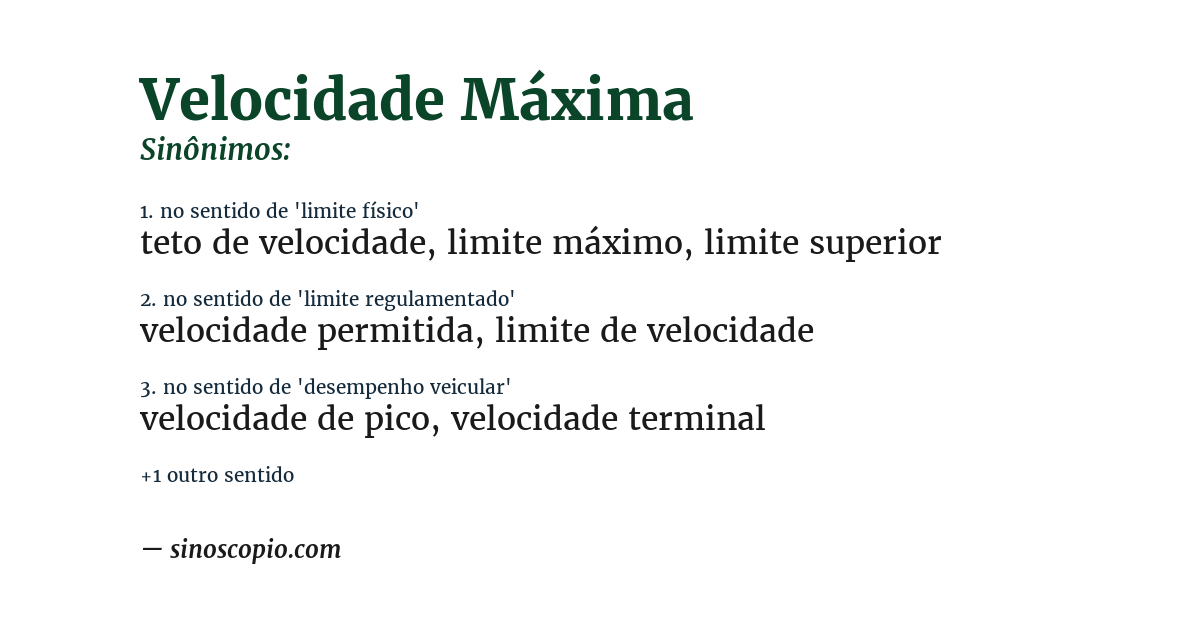 Sinônimo de velocidade máxima
