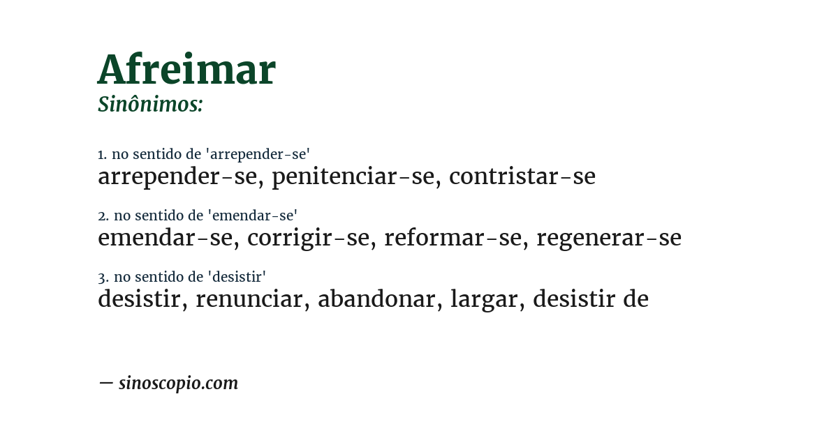 Sinônimo de afreimar