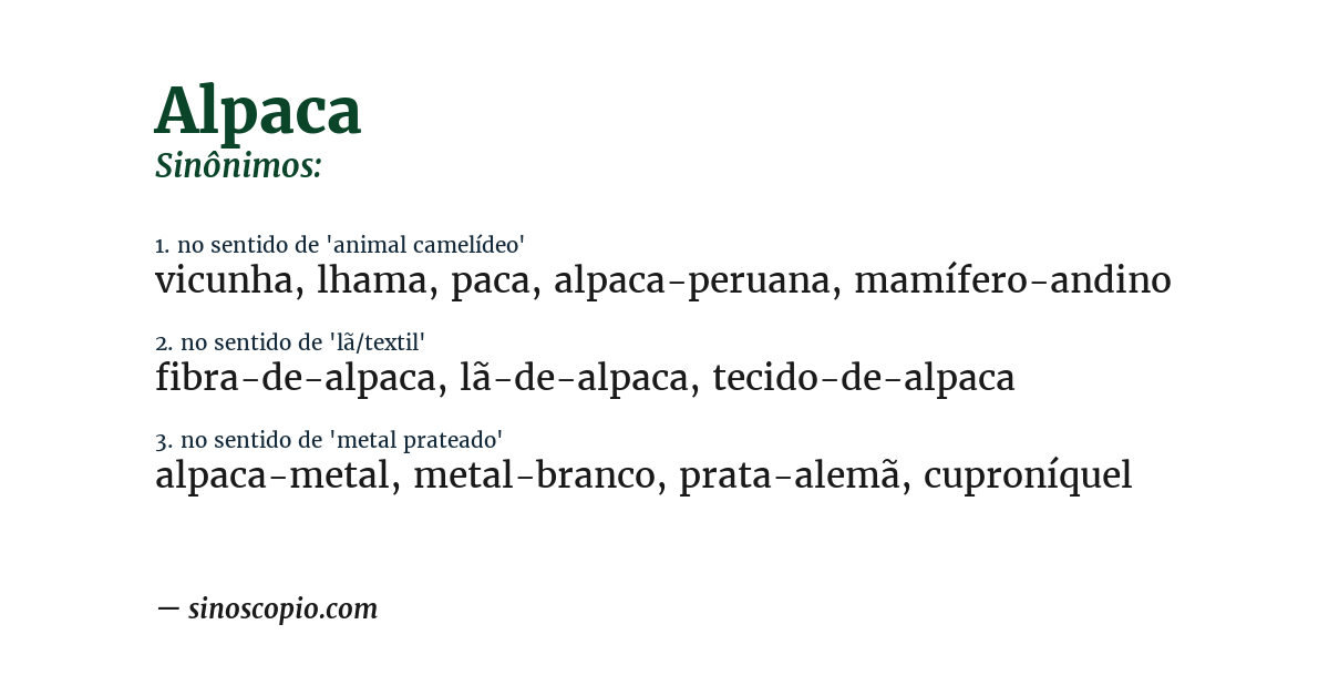 Sinônimo de alpaca