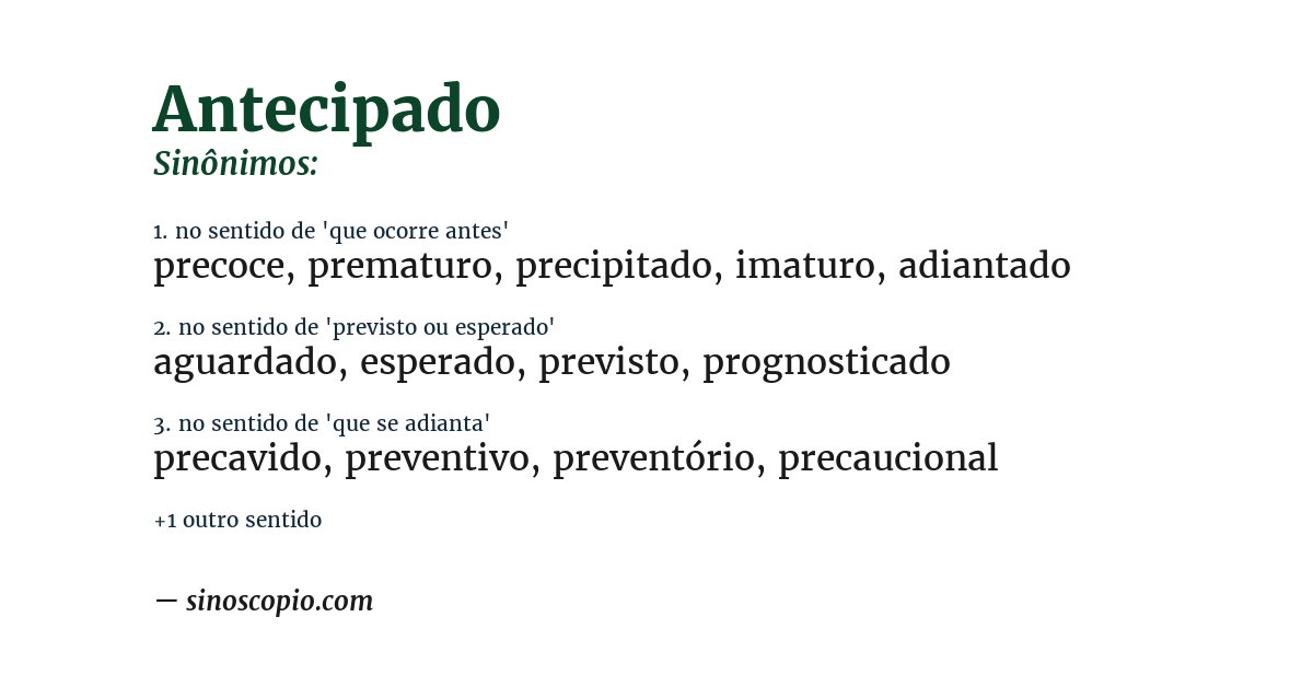 Sinônimo de antecipado