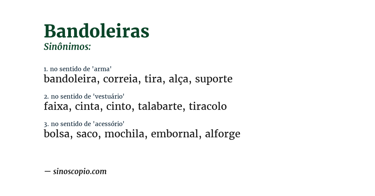 Sinônimo de bandoleiras
