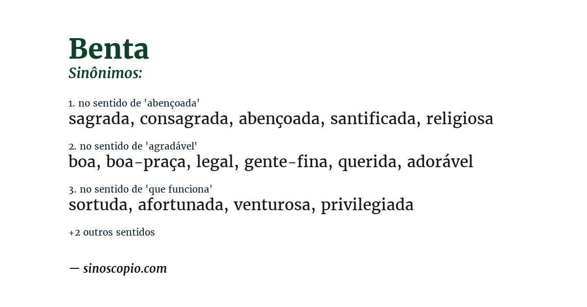 Sinônimo de benta