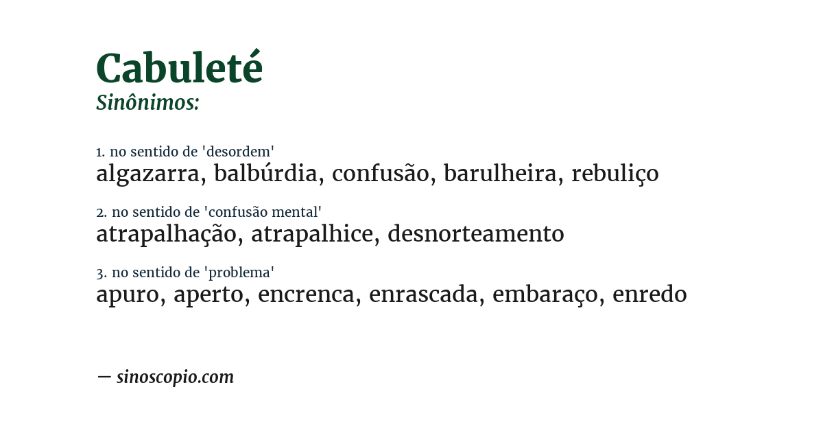 Sinônimo de cabuleté