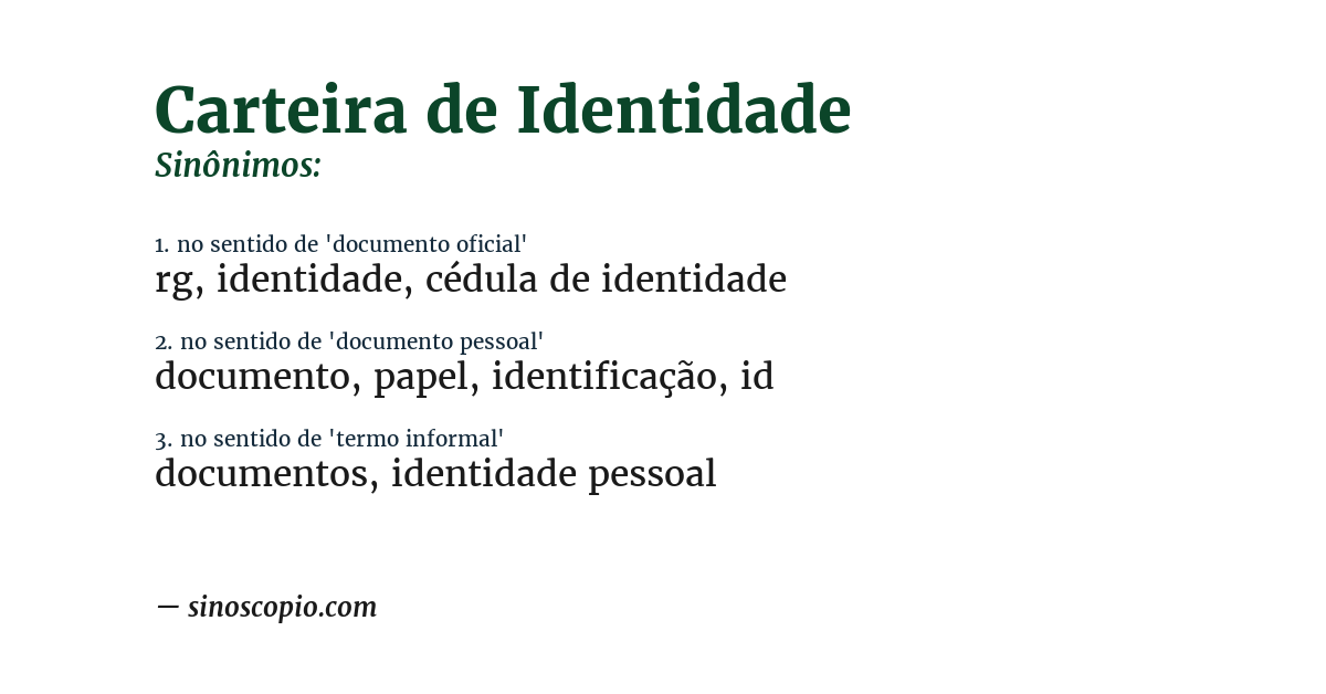 Sinônimo de carteira de identidade
