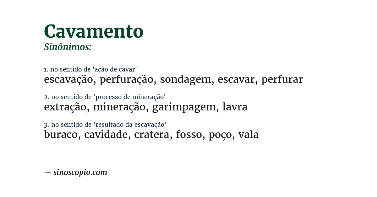 Sinônimo de cavamento