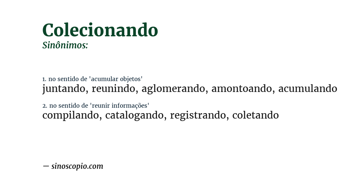 Sinônimo de colecionando