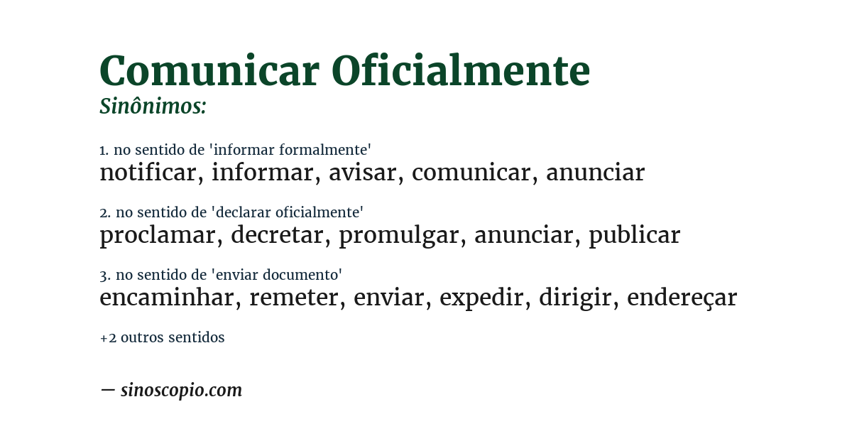 Sinônimo de comunicar oficialmente
