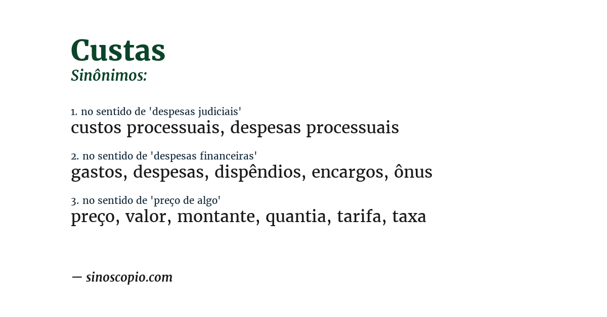 Sinônimo de custas