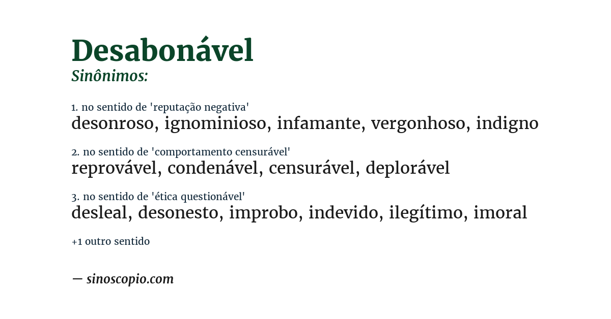 Sinônimo de desabonável