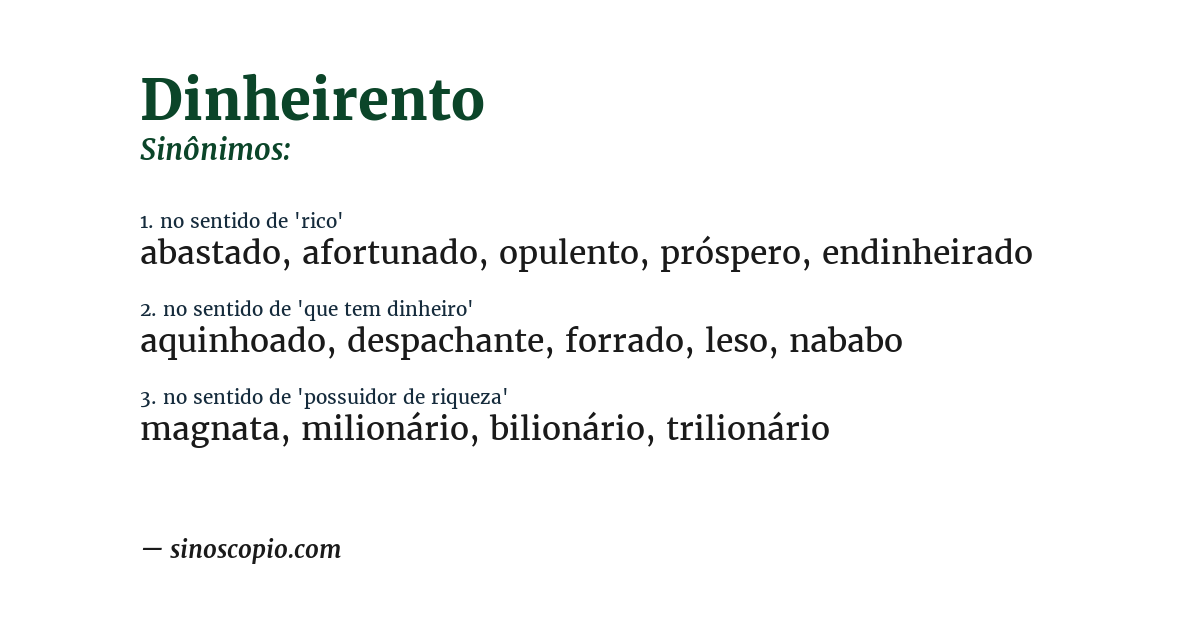 Sinônimo de dinheirento