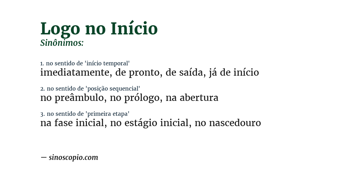 Sinônimo de logo no início