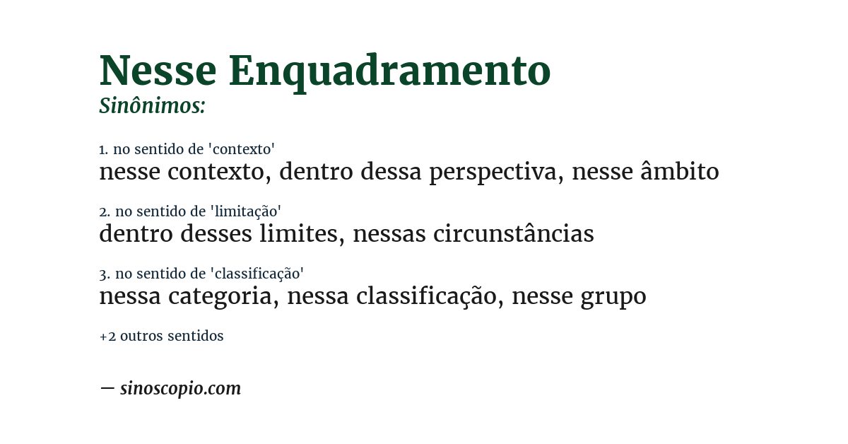 Sinônimo de nesse enquadramento
