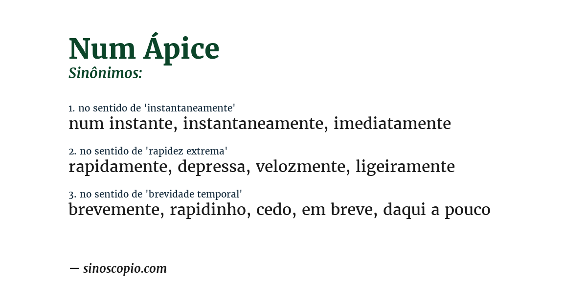 Sinônimo de num ápice