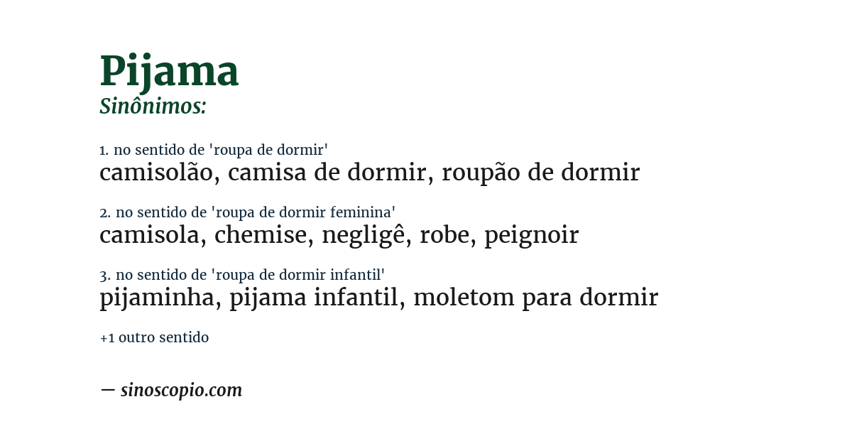 Sinônimo de pijama