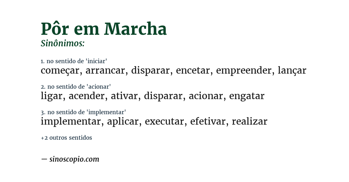 Sinônimo de pôr em marcha