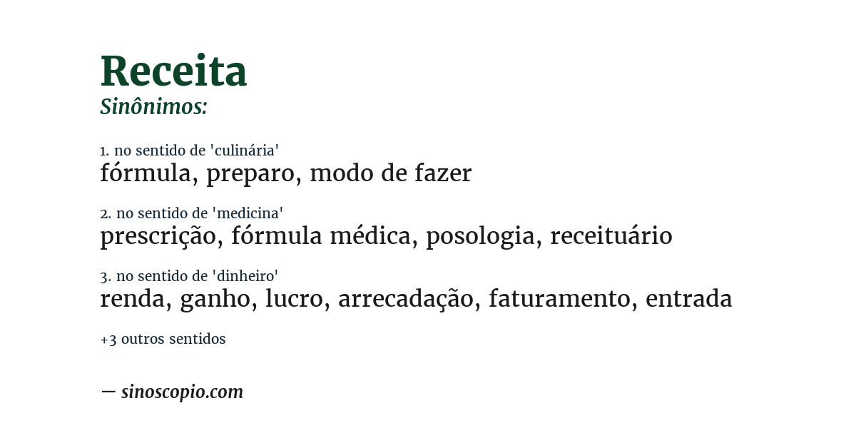 Sinônimo de receita