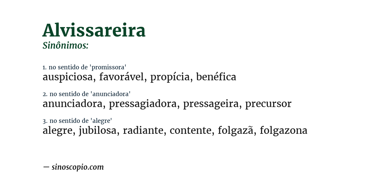 Sinônimo de alvissareira