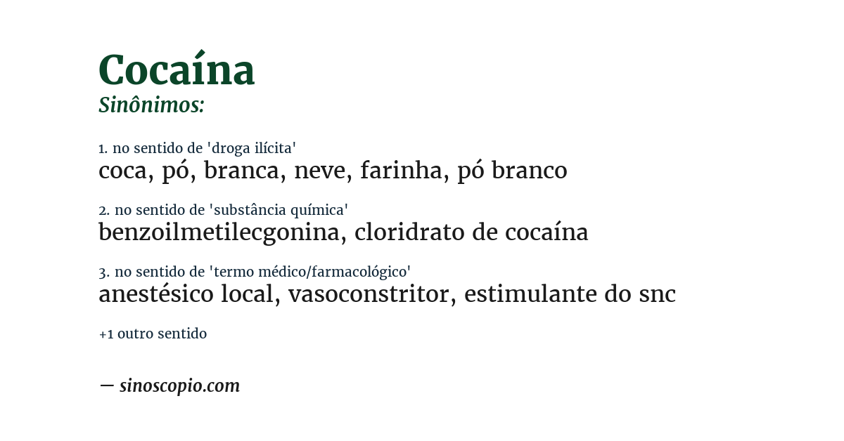 Sinônimo de cocaína