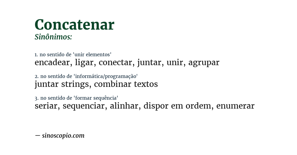 Sinônimo de concatenar