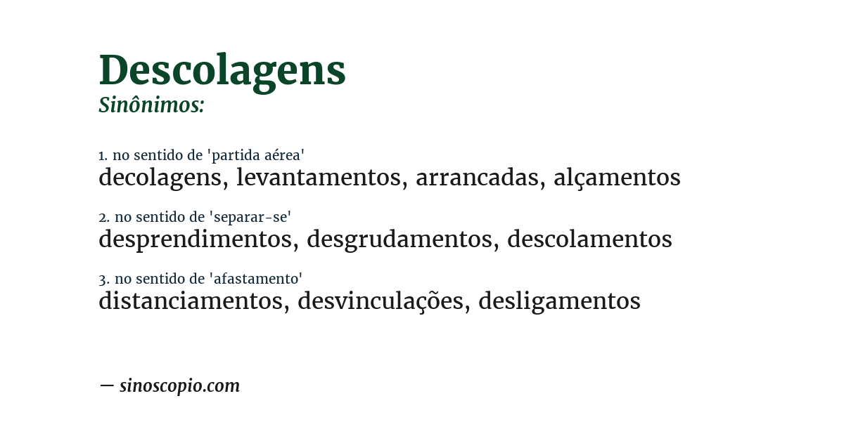 Sinônimo de descolagens