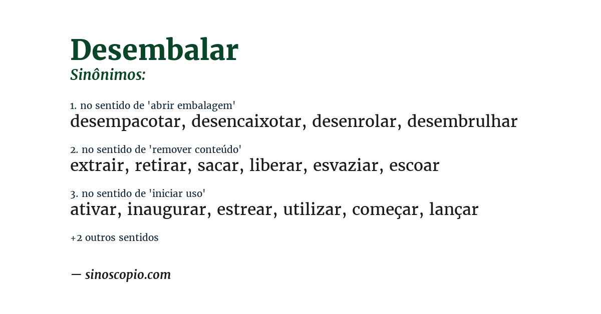 Sinônimo de desembalar