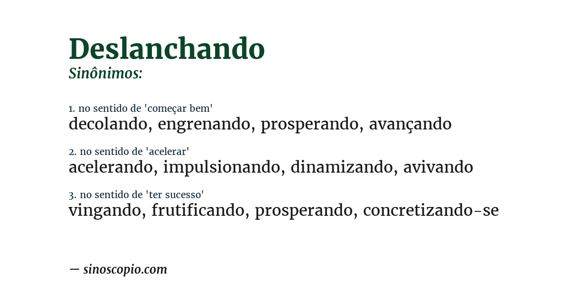 Sinônimo de deslanchando