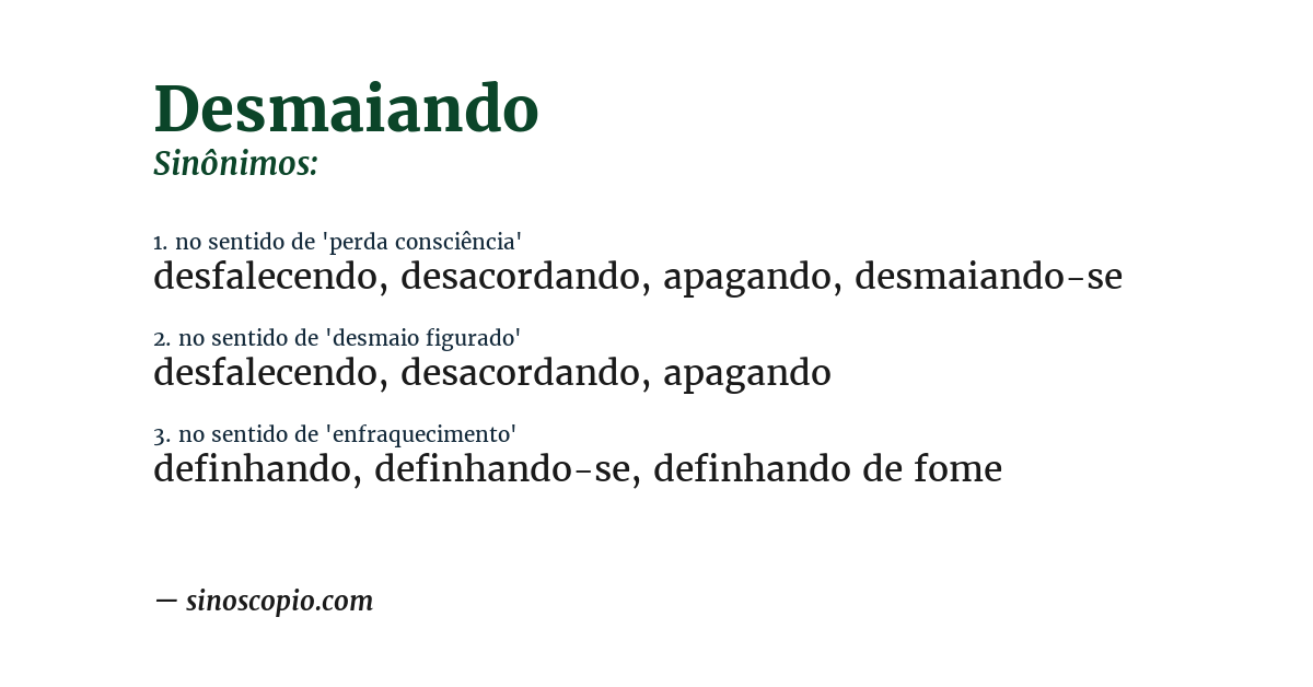 Sinônimo de desmaiando