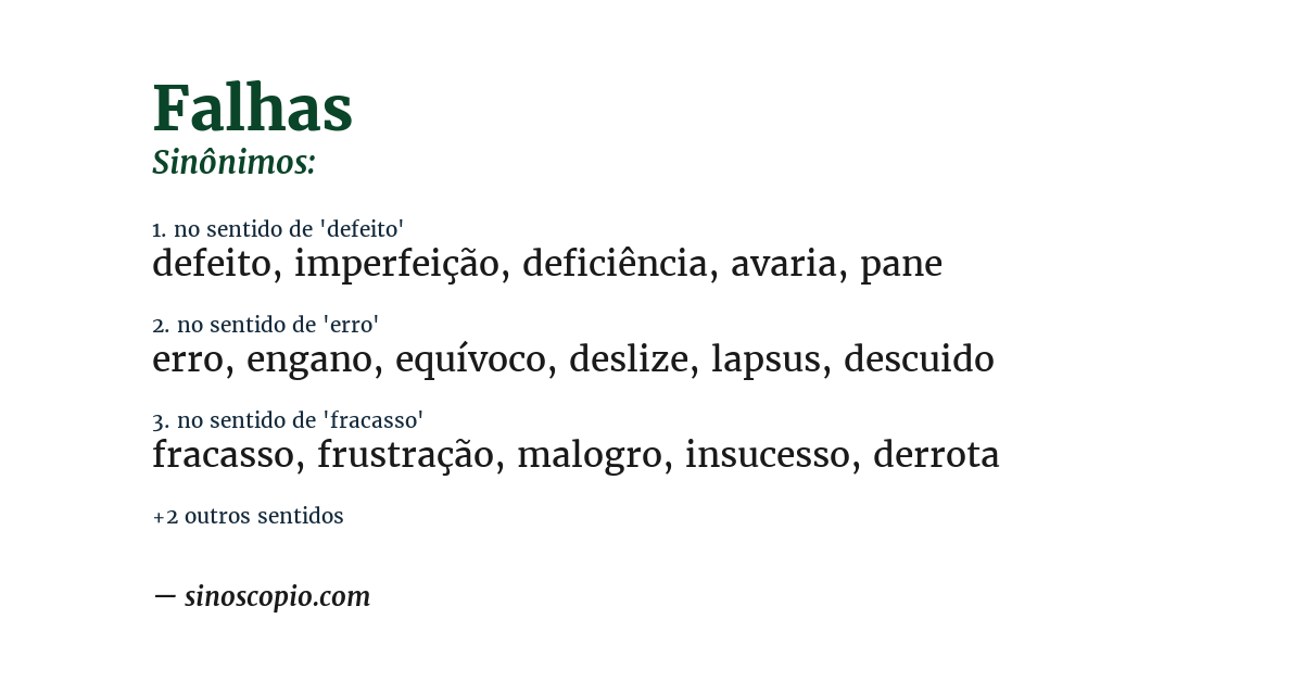 Sinônimo de falhas