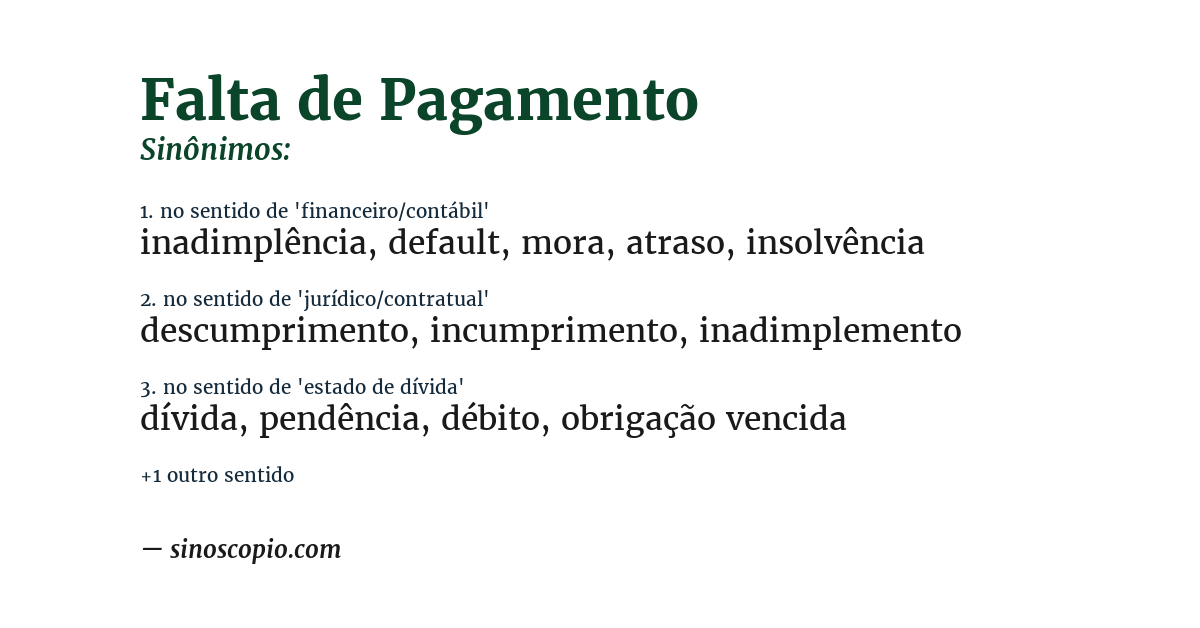 Sinônimo de falta de pagamento
