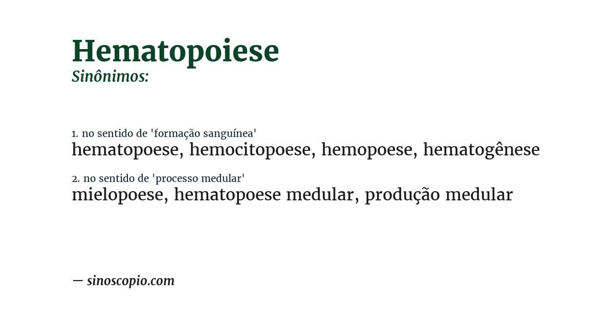 Sinônimo de hematopoiese