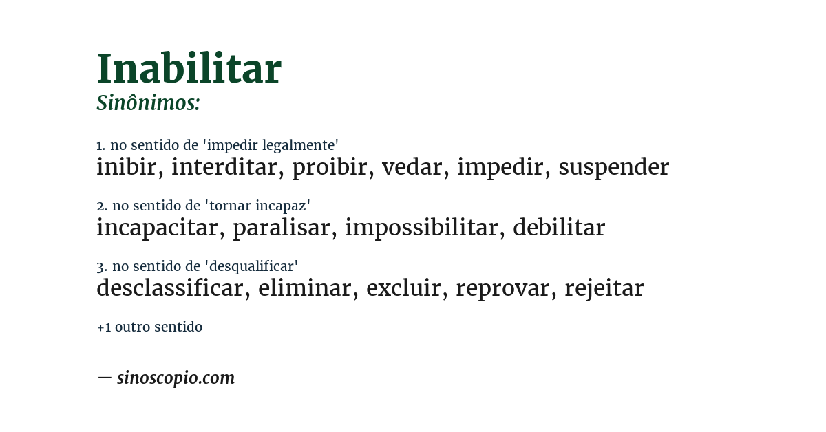 Sinônimo de inabilitar
