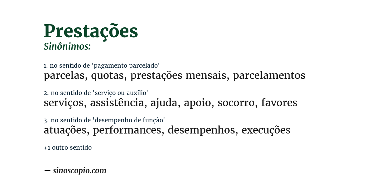 Sinônimo de prestações