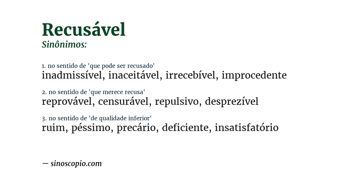 Sinônimo de recusável