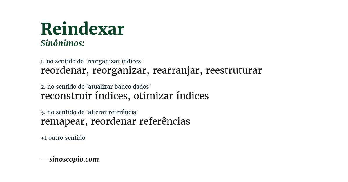 Sinônimo de reindexar