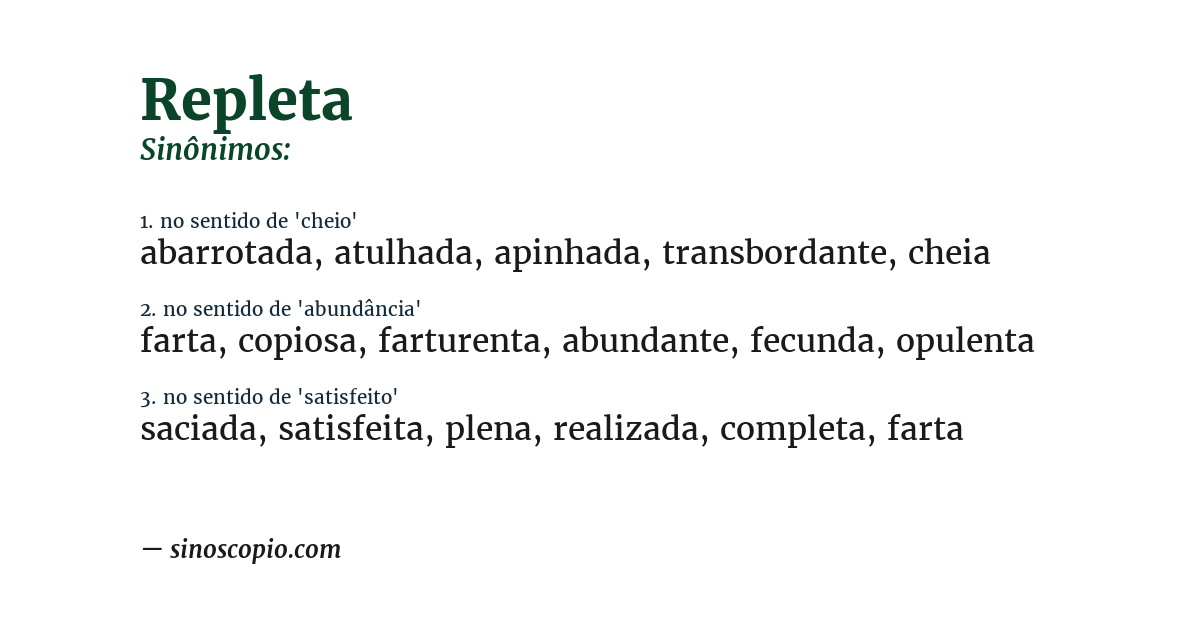 Sinônimo de repleta