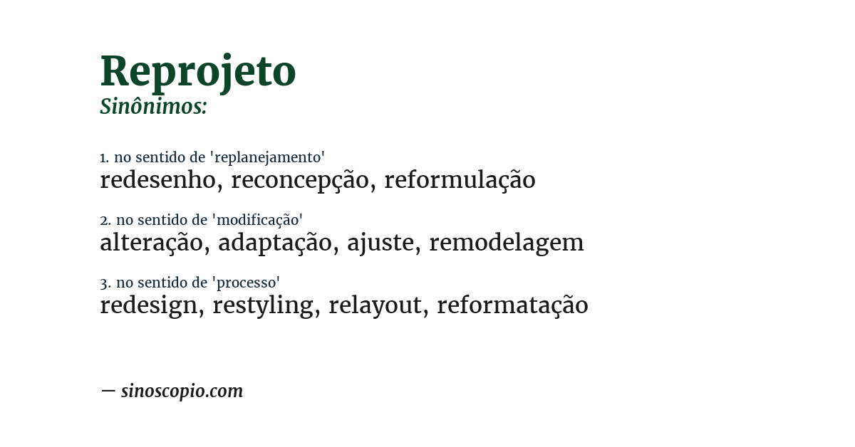 Sinônimo de reprojeto