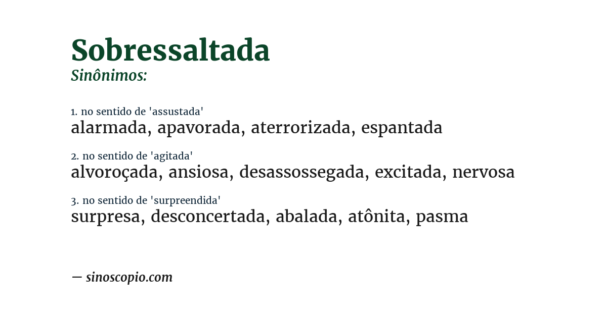 Sinônimo de sobressaltada