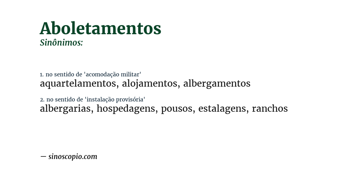 Sinônimo de aboletamentos