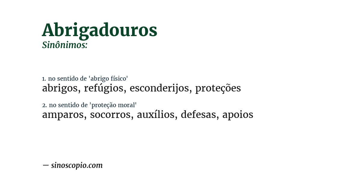 Sinônimo de abrigadouros