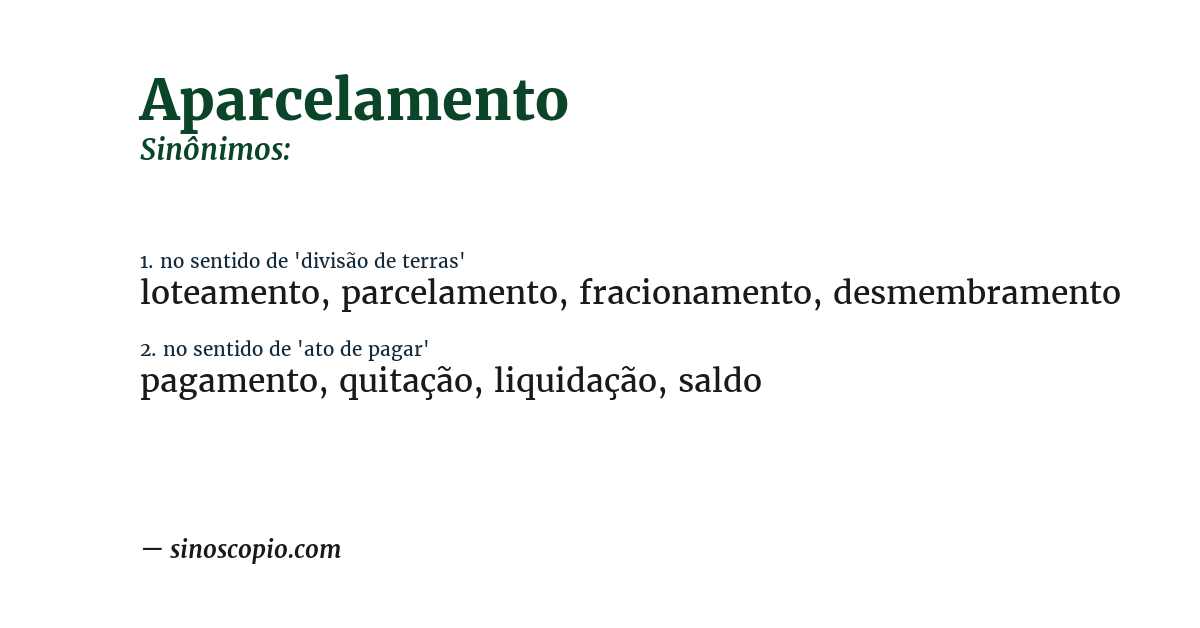 Sinônimo de aparcelamento