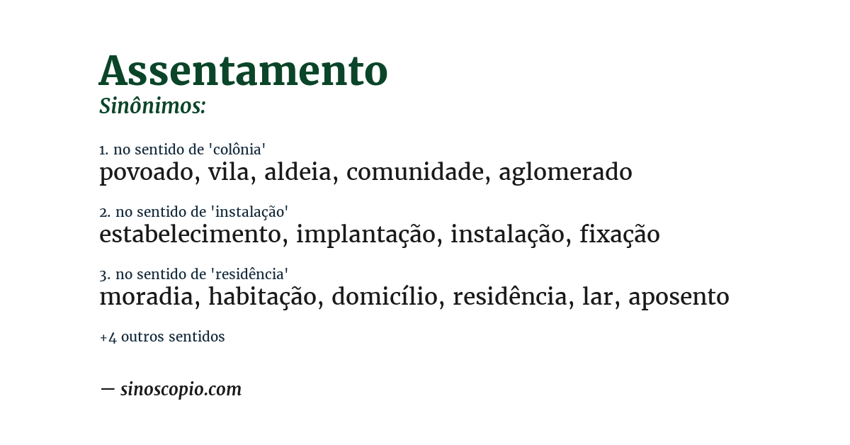 Sinônimo de assentamento
