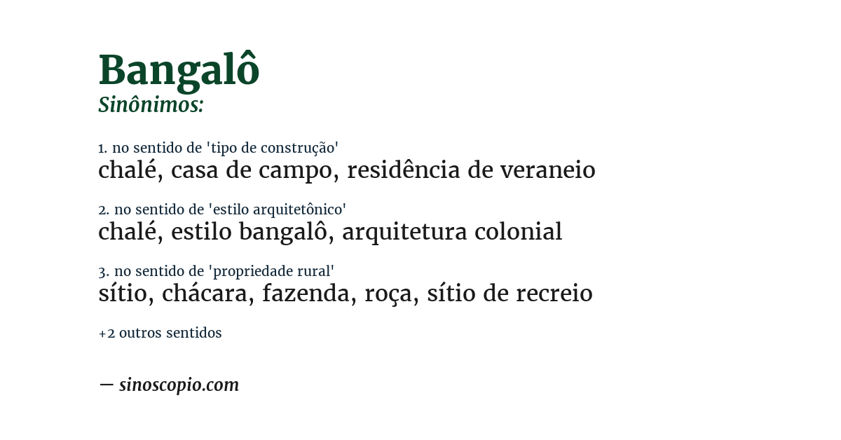 Sinônimo de bangalô