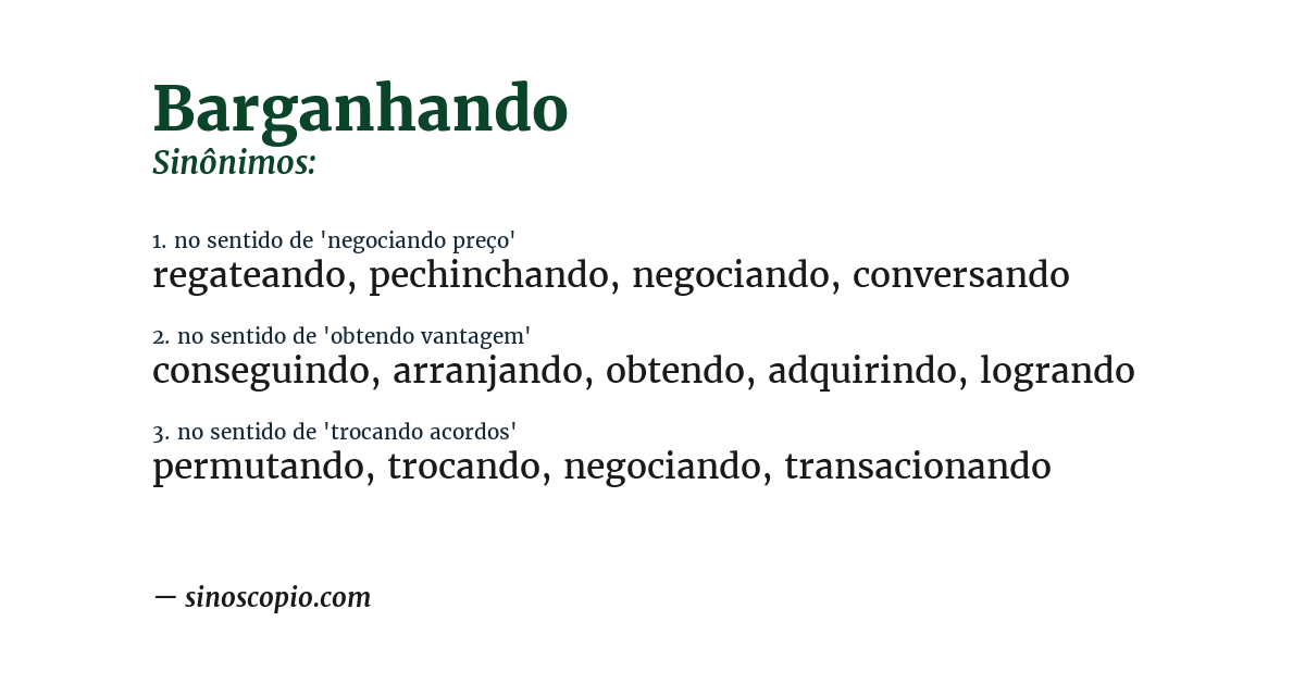 Sinônimo de barganhando